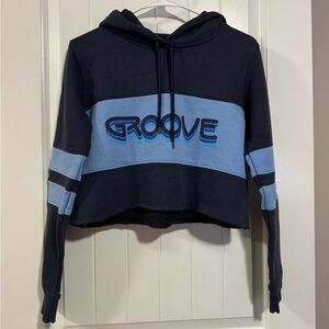 Urban Couture Groove Distressed Cropped Hoodie Navy Light Blue Size S